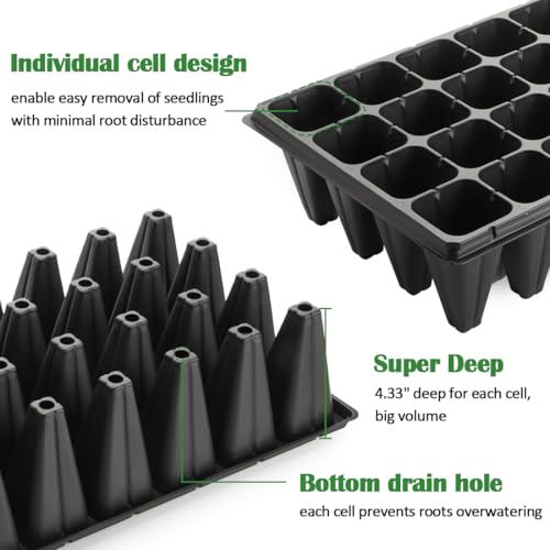 RooTrimmer 10 Pack 32 Cell Seed Starter Trays - Extra Deep 4.33" Plastic Nursery Trays, 20" x 10",Fits Standard 1020 Flats - color: Black, size: 32 cells-10p