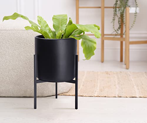 D'vine Dev Cylinder Planter Pot with Metal Stand, Black, 8 in, 96-T-B-1 - color: Black, size: Small 8 Inch