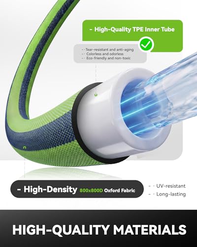 RAINPOINT Garden Hose 50FT, Up to 60% Lighter Non-Expanding Water Hose with TPE Inner Tube, Lightweight & Flexible Anti-Kink Hose, 800D Oxford Fabric, Weather-Resistant, 450PSI Burst, 3/4" Fittings - size: 50FT