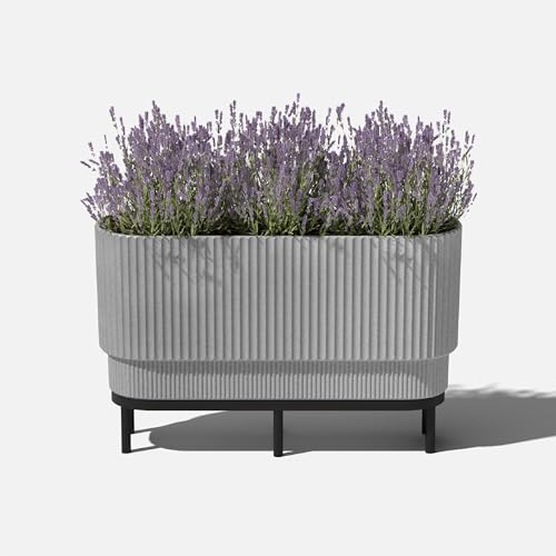 Veradek Demi Series Raised Long Planter - Wide Planter with Stand - color: Grey/Black, size: 30 inch