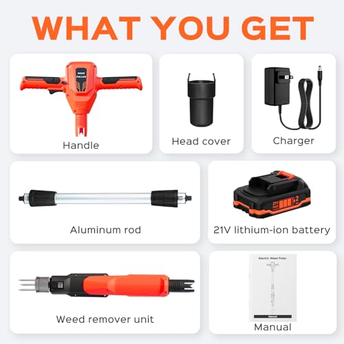Weed Puller Tool, 21V Powerful Garden Tools Electric Weeder Tool, Orange - color: Orange