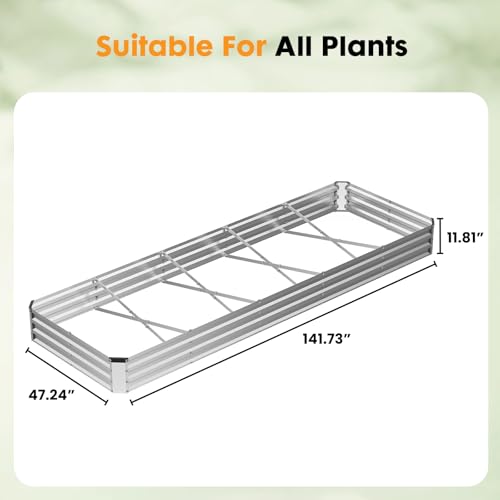 DUMOS Galvanized Raised Garden Bed Outdoor, Planter Box, 12x4x1ft - color: Silver, size: 12×4×1ft