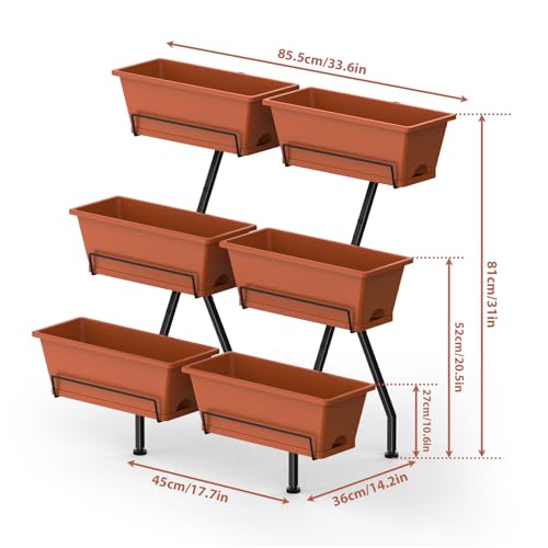 Vertical Garden Planter 3 Tier Vertical Raised Garden Bed Standing Garden Planters with 6 Container Boxes Elevated Garden Planters Indoor Outdoor Herb Planter for Flowers Vegetables Plants, Brick Red - color: Brick Red
