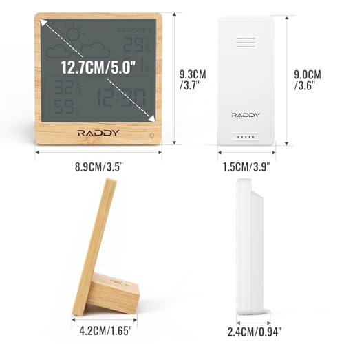Raddy WF-50T Wireless Weather Station, Light Wood Frame - color: wood grain