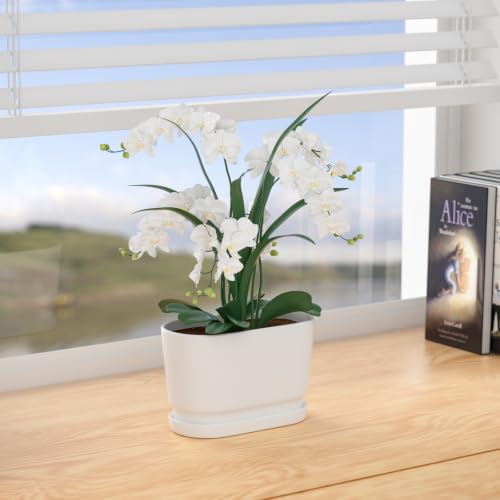 8.9" Rectangular Ceramic Planter with Drainage and Saucer, White - color: Matte White, size: Medium