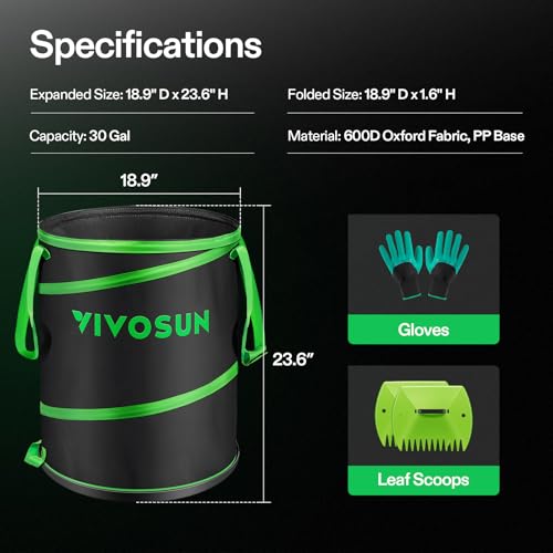 VIVOSUN 30-Gallon Collapsible Garden Bag, Yard Waste Containers - size: 1 Count (Pack of 1), style: 30-Gallon-1