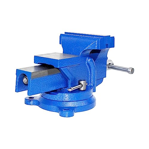 HFS(R) 5" Heavy Duty Bench Vise Anvil with 360° Swivel Locking Base Desktop Clamp (16LBS) - FS Blue Design - size: 5''