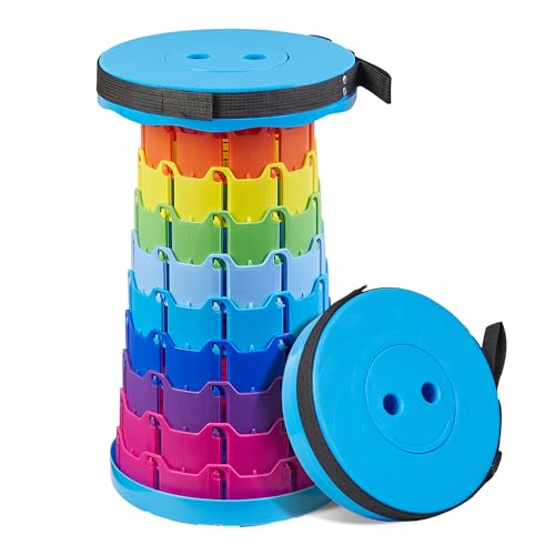 VECELO Telescoping Folding Stool, Upgraded Portable Collapsible Retractable Stool with Load Capacity 400lbs for Garden Fishing Camping Hiking BBQ, 1 PCS Rainbow Blue - color: Rainbow Blue