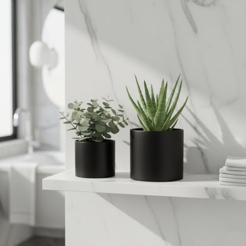 Nihow Ceramic Plant Pots with Drainage for Indoor Plants, 5 & 7 Inch,Black - color: Black