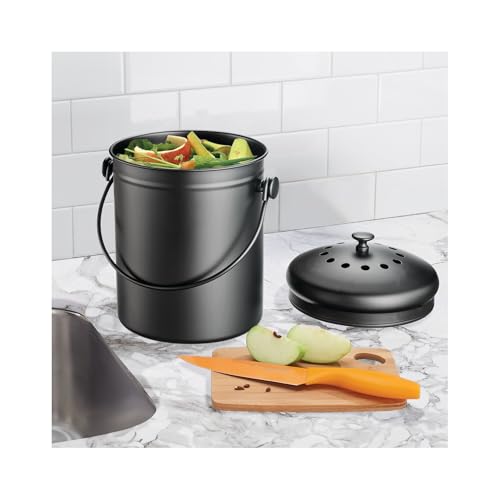 iDesign 1.3 Gallon Compost Bin with Double Filtration System - Matte Black - color: PC Matte Black