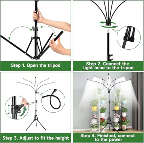 Garpsen Plant Light, 2Pack Full Spectrum, 5 Head with Tripod Stand - size: 5 Arms with Stand(2Pack)