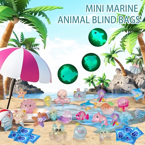 Mini Glow In The Dark Animal Resin Models, Resin Animals Mystery Bags, Individually Wrapped Blind Bags Tiny Animal Figurines, Collectible Mini Animals For Fairy Garden, DIY Crafts (50, Ocean) - color: Ocean