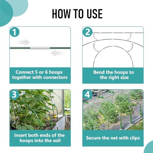 Garden Hoops for Raised Beds 60 Pcs, 10 Sets of 8FT Long Greenhouse Hoops Grow Tunnel Rust-Free Fiberglass Support Hoops Frame for Garden Netting Fabric Shade Cloth Row Cover (60 PCS) - size: 60 PCS