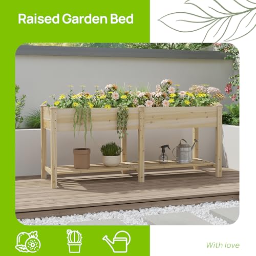 Wood Raised Garden Bed Outdoor Planter Box Herb Planter Garden Bed With Leg - color: Natural, size: Large