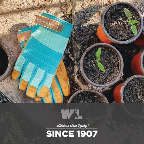 Wells Lamont Women's HydraHyde Leather Hybrid Gloves - color: Turquoise/Tan, size: Large, style: 1-pack