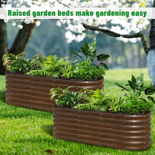 SnugNiture 2-Pack Galvanized Steel Raised Garden Bed Kit - 6x2x2 ft Metal Planter Boxes for Vegetables, Flowers, Herbs | Easy Assembly, Open Bottom Design, Brown - size: 6x2x2ft(2 Pack)