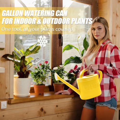 1 Gallon Watering Can, Plant Watering Can with Stainless Steel Shower Head - color: Yellow, size: 1 Gallon