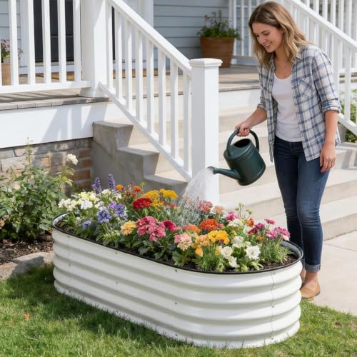 2Pcs Galvanized Raised Garden Bed Kit Outdoor 4x2x1ft, White - color: White