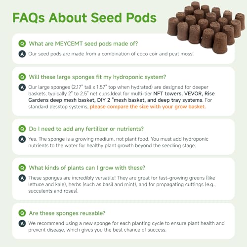 Large Hydroponic Sponges 20 Pack, 2.17" Tall for Deep Grow Baskets, Universal Fit Replacement Pods for Multi-Tier Towers & 2" Net Cup Systems – Seed Starting & Plant Cloning