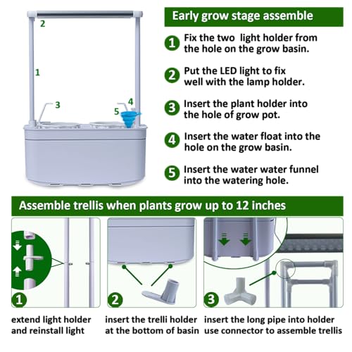 Tall Hydroponics Growing System kit with Height Adjustable Light & Trellis