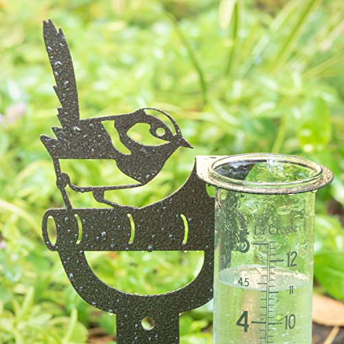 La Crosse 704-98937-INT Bird and Shovel Metal Garden Rain Gauge with 5" Glass Tube - color: Hammered Bronze