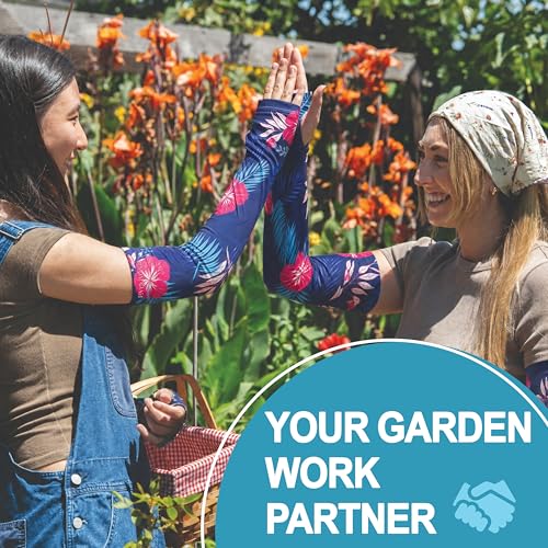Evridwear Gardening Sleeves,UV Protection Cooling Arm Sleeve Women Men - color: Navy Tropical, size: Small-Medium