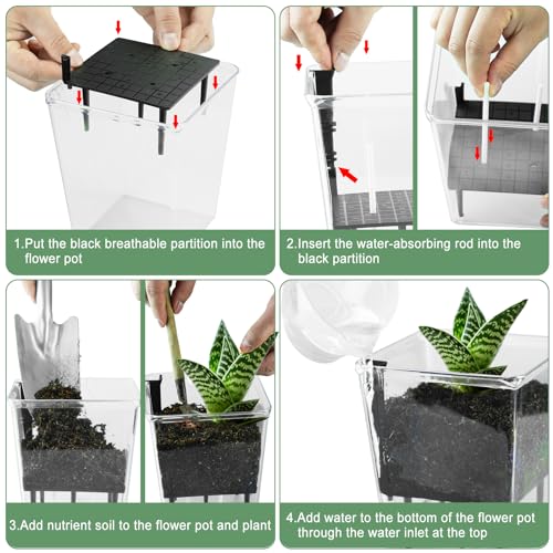 Self Watering Pots Set, Clear Self Planter Pot for Indoor Plants - size: 3Pcs Large