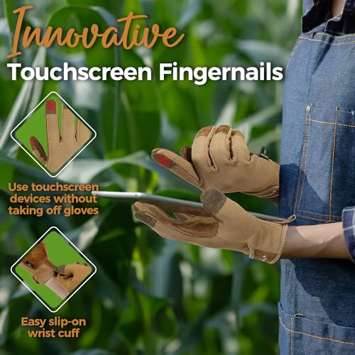 HANDLANDY Gardening Gloves for Women, Leather Garden Glove, Gardener Gift - color: Brown, size: Large (Pack of 1)