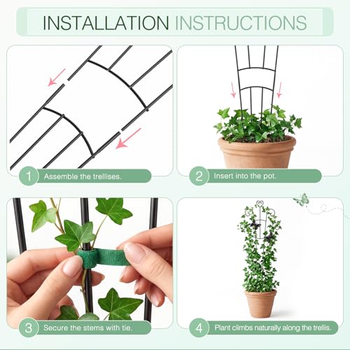 MEILIDY 32.6 Inch Expandable Plant Trellis with Tape Tie, Black, 2 Packs