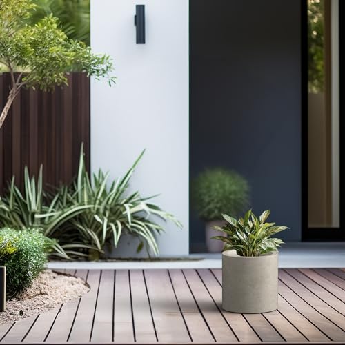 Kante Small Round Cylinder Weathered Concrete Planter 9.8" Tall, Outdoor - color: Weathered Concrete, size: 9.8" Dia