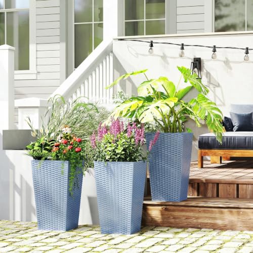 Outsunny 24 in Taper Tall Planters for Outdoor Plants Set of 3, Light Gray - color: Light Gray