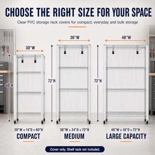 Wire Shelving Cover 48" x 24" x 72" Clear PVC Dustproof Storage Rack Cover - color: Transparent, size: 48" W x 24" D x 72" H