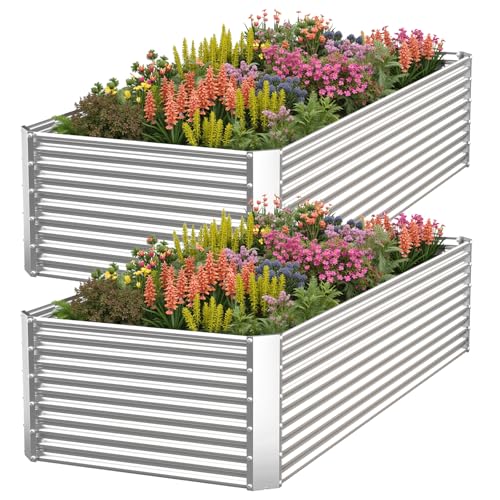2 Pack Tall Corrugated Galvanized Steel Raised Garden Bed Outdoor, Metal Above Ground Garden Bed for Vegetables and Flowers, Rectangle Raised Beds for Gardening-3x2FT - size: 3x2FT
