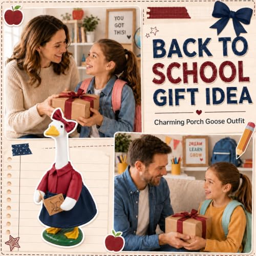 Back to School Porch Goose Outfit Teacher Costume for 23-Inch Goose Statue - color: Back to School Girl