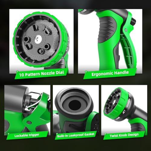 Besiter Garden Hose Nozzle with 10 Spray Patterns : 2 Pack High Pressure Water Sprayer for Car Washing, Pet Bathing & Lawn Care with Lock Feature & Comfort Grip – Fits All 3/4" Standard Hoses Thread - color: Greenblue