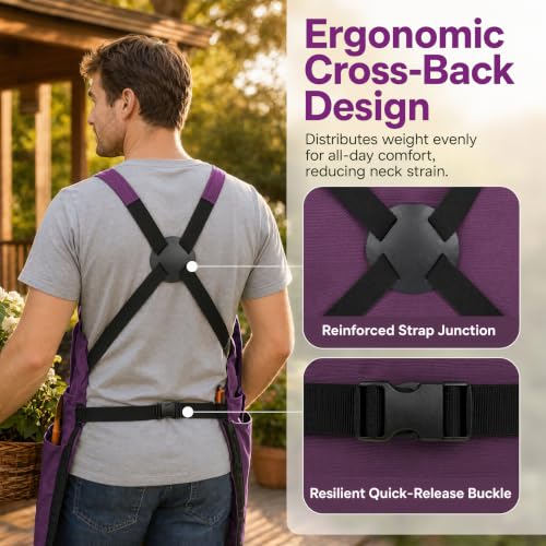 Gardening Apron with Pockets, Heavy Duty Canvas Harvest Apron - color: Purple