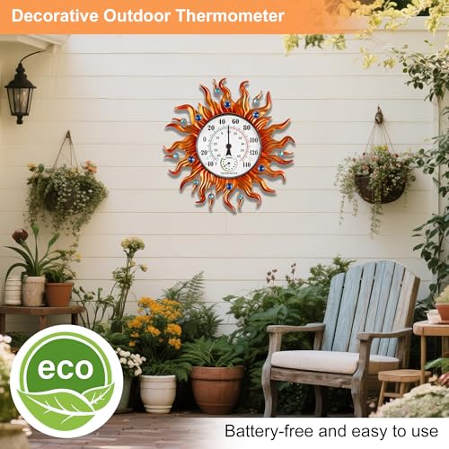 Outdoor Thermometer, Sun Wall Mounted Thermometer Waterproof Decorative