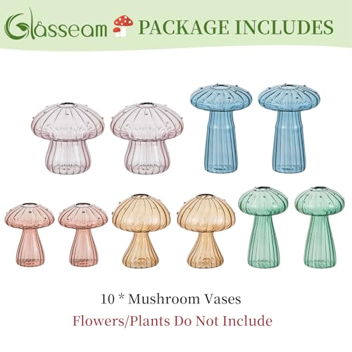 Glasseam Glass Plant Propagation Stations: 10Pcs Mushroom Propagation Vases - color: Colorful, size: 10Pcs