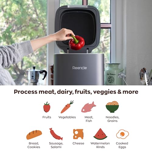 Reencle Prime Electric Composter - 14L Kitchen Composter, Decomposes Up to 2.2 lbs Food Waste Daily, Odorless Indoor Composting with Whisper-Quiet Technology & Rapid Decomposition (Silver) - color: Iron Silver