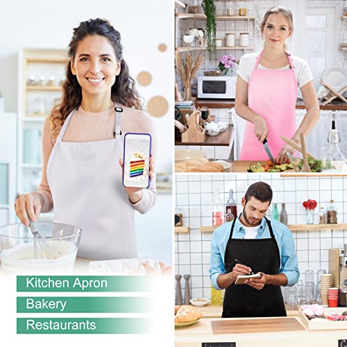 Jubatus 2 Pack 3 Pockets Adjustable Bib Apron Chef Kitchen Cooking Aprons for Women Men, White - color: White