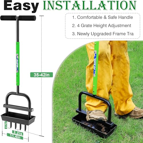 JouZYA Updated Lawn Aerator Tool with Soil Core Collection Tray, 4 Tines