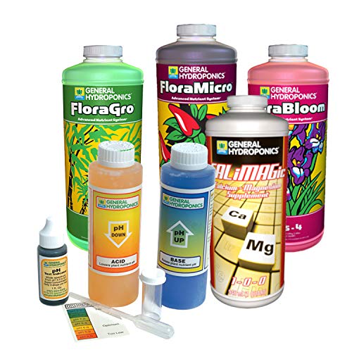 General Hydroponics Flora Grow, Micro, Bloom, Calimagic Quart with pH Control Kit Combo
