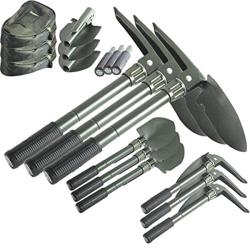 3 Pack Folding Camping Survival Shovel with Pick 16" Garden Military Style Survival w/Pick Tool & Case - size: 3 Pack