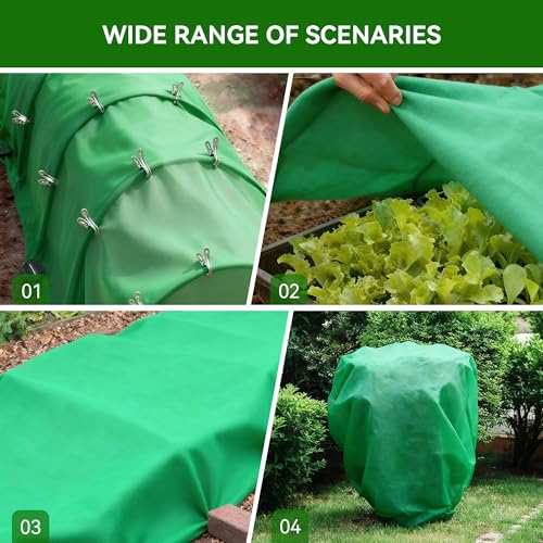 Plant Covers Freeze Protection kit,1.8 oz/yd²-10 ft x 33 ft Thickened Floating Row Cover for Outdoor Plants With 20 clips and 10 stakes staples& gasket & 1 Pick Hook, Winter Frost Protection(Green) - color: Green