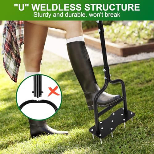 sancat Aerator Lawn Tool,Manual Lawn aerators with 11 Iron Spikes,Sturdy Handle Grass Aerator for Yard,Lawn Aerator Tool for Garden, Revives Lawn Health.