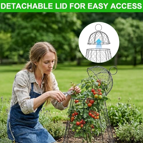 Garden Cloches for Plants 9 Pack - Chicken Wire Outdoor Plant Protectors from Animals - Heavy-Duty Metal Cage with Detachable Lid - Rustproof Covers - 12"D × 17"H - Blocks Rabbits, Squirrels & Birds - size: 9 Pack