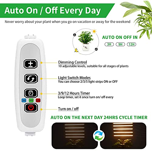 Grow Light Strip - Full Spectrum LED Grow Lights for Indoor Plants, Auto On/Off Timer, 5 Pack (240 LEDs, 10 Dimmable Levels) - color: 5 Strips