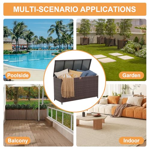 Super Patio 120 Gallon Wicker Outdoor Storage Box w/Waterproof Liner, Brown