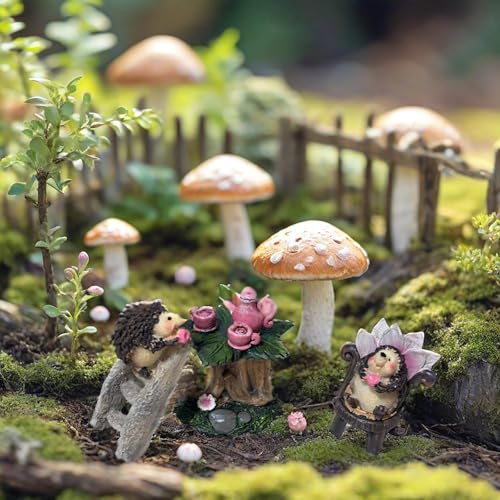 3 Pcs Miniature Garden Furniture Miniature Table and Chairs Set Fairy Garden Accessories Outdoor Mini Resin Furniture Kit Micro Landscape Decor Tea Set for Fairies and Garden Gnomes DIY Craft Gift