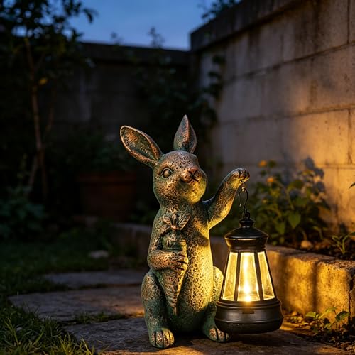 Solar Garden Statues -Rabbit Lantern Outdoor Handmade Resin Statue with LED Light, Cute Carrot Holder for Patio, Yard, Gift Ideas (rabbit2) - color: rabbit2
